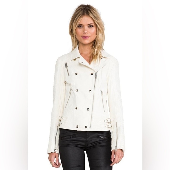 ANINE Bing Leather moto jacket “dirty” white jacket 100% washed lamb skin sz sm - Picture 1 of 17
